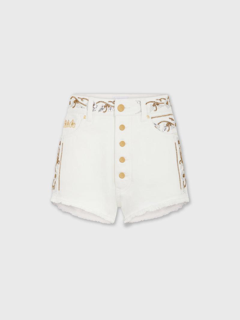 Embroidered off white denim shorts Product Image