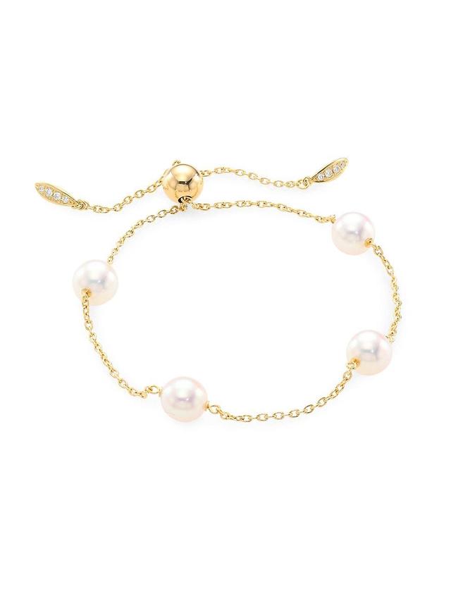 Womens 18K Yellow Gold, 7.5MM Pearl & Diamond Bracelet Product Image