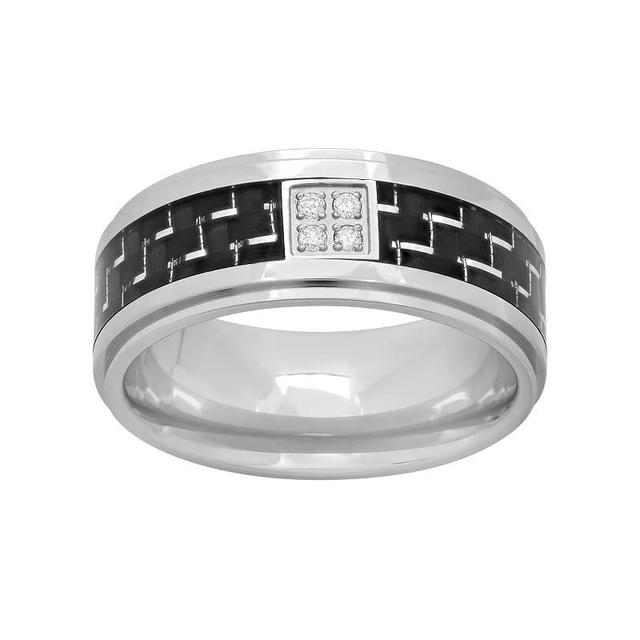 Diamond Accent Stainless Steel & Carbon Fiber Geometric Band - Men, Mens White Product Image