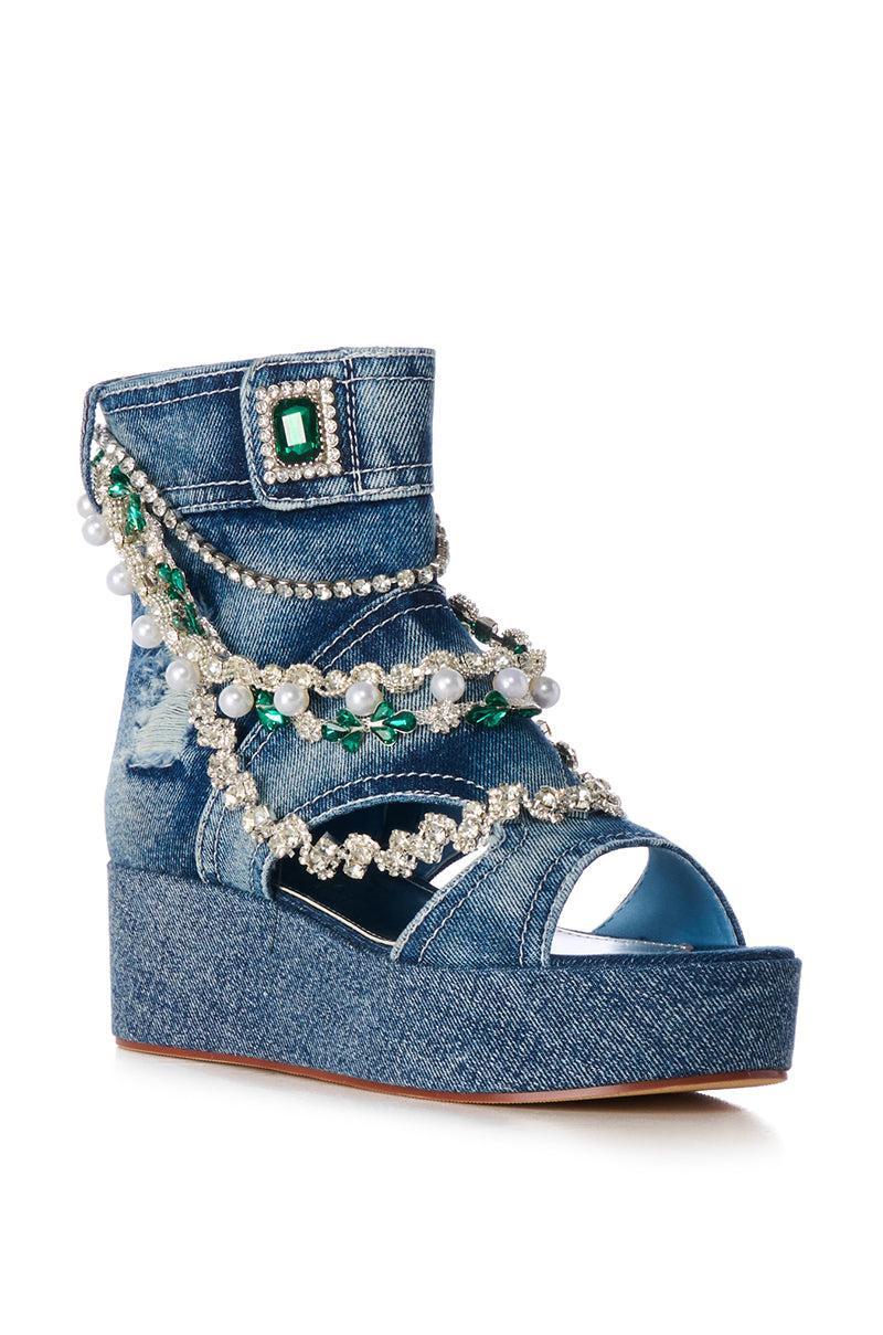 AZALEA WANG KAVITA EMBELLISHED DENIM SANDAL Product Image