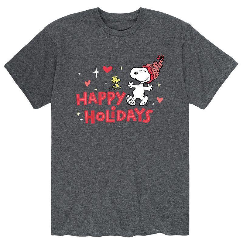 Mens Peanuts Happy Holidays Tee Grey Product Image