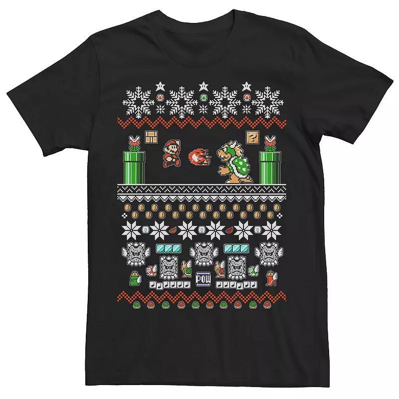 Mens Nintendo Super Mario And Bowser 8-Bit Ugly Christmas Tee Product Image