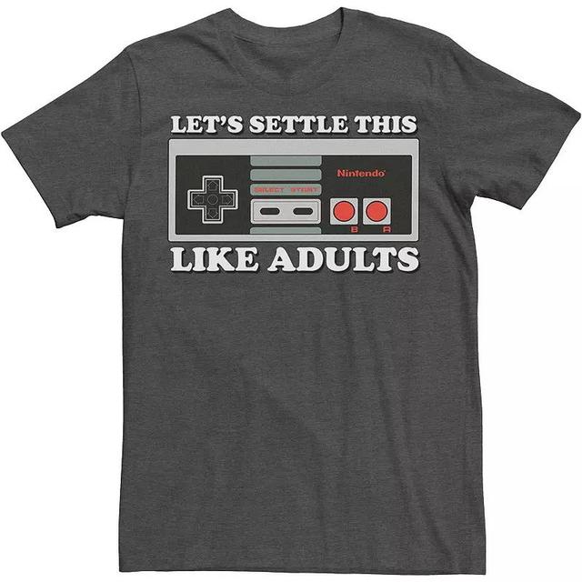 Big & Tall Nintendo NES Controller Lets Settle This Tee, Mens Grey Heather Product Image