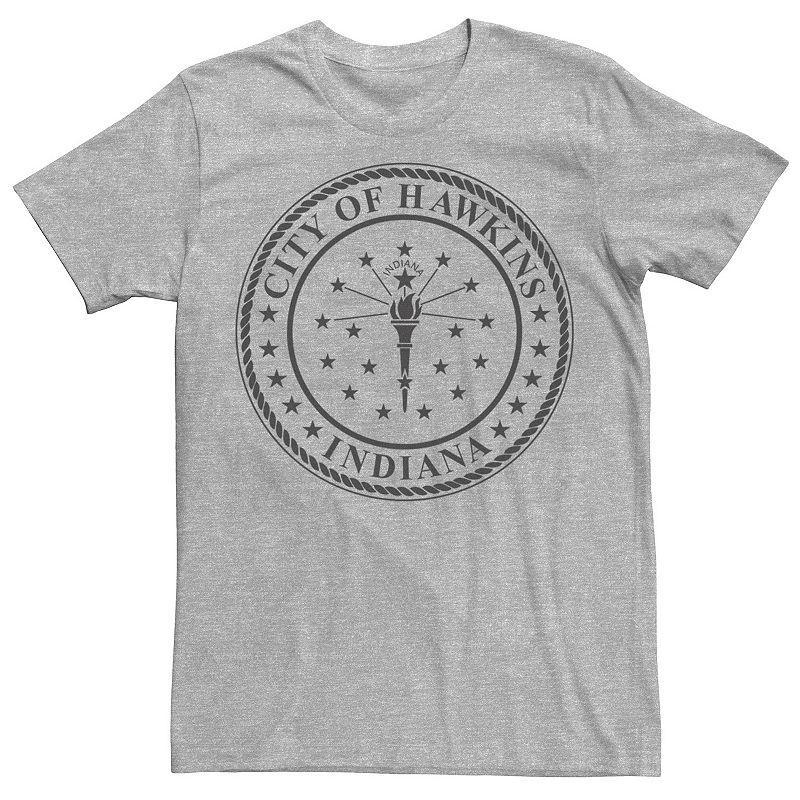 Mens Netflix Stranger Things City Of Hawkins, Indiana Crest Tee Athletic Grey Product Image