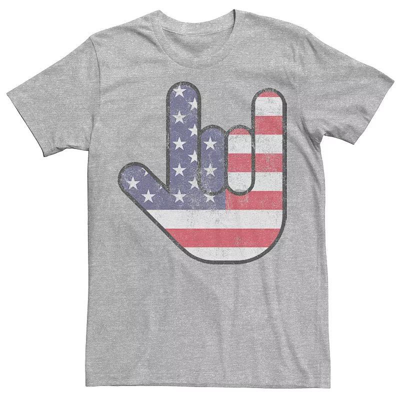 Mens Rock On Hand USA Flag Tee Athletic Grey Product Image