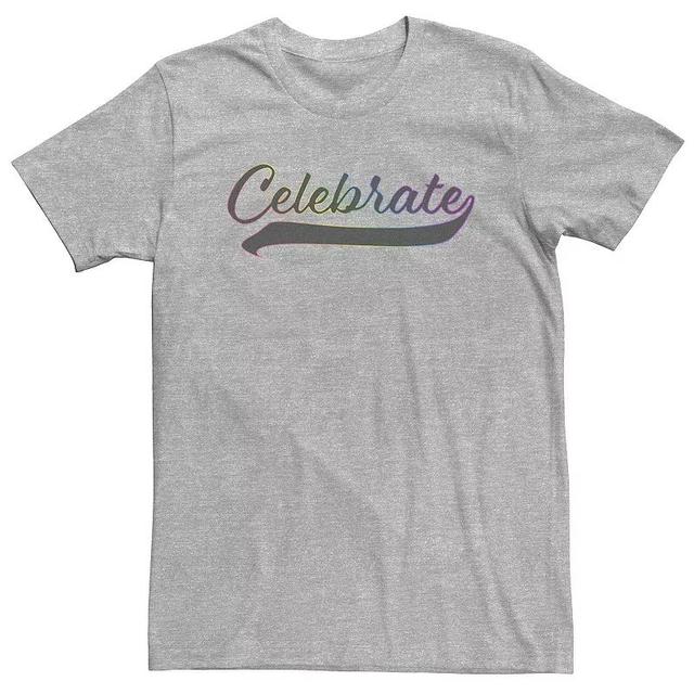 Big & Tall Celebrate Rainbow Outlined Cursive Text Tee, Mens Athletic Grey Product Image