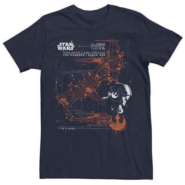 Mens Star Wars: The Last Jedi Poe X-Wing Schematic Tee Blue Product Image