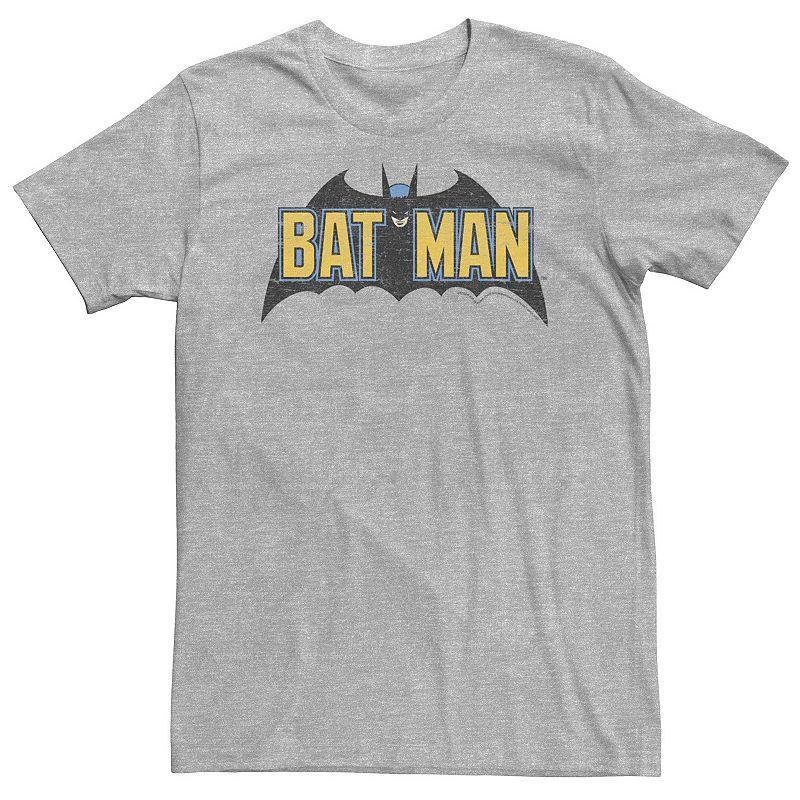 Big & Tall DC Comics Batman Distressed Vintage Text Logo Tee, Mens Athletic Grey Product Image