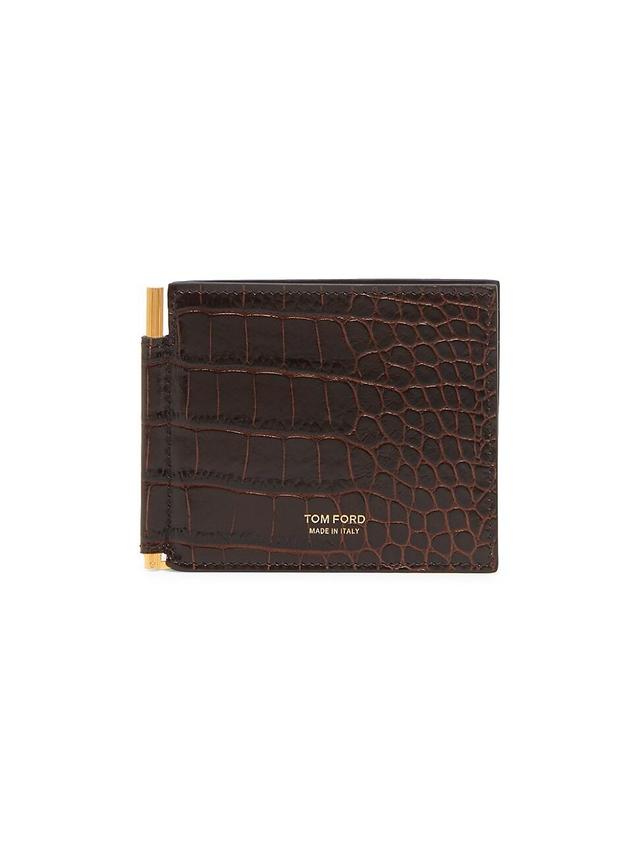 Mens Shiny Croc-Embossed T Line Money Clip Wallet Product Image