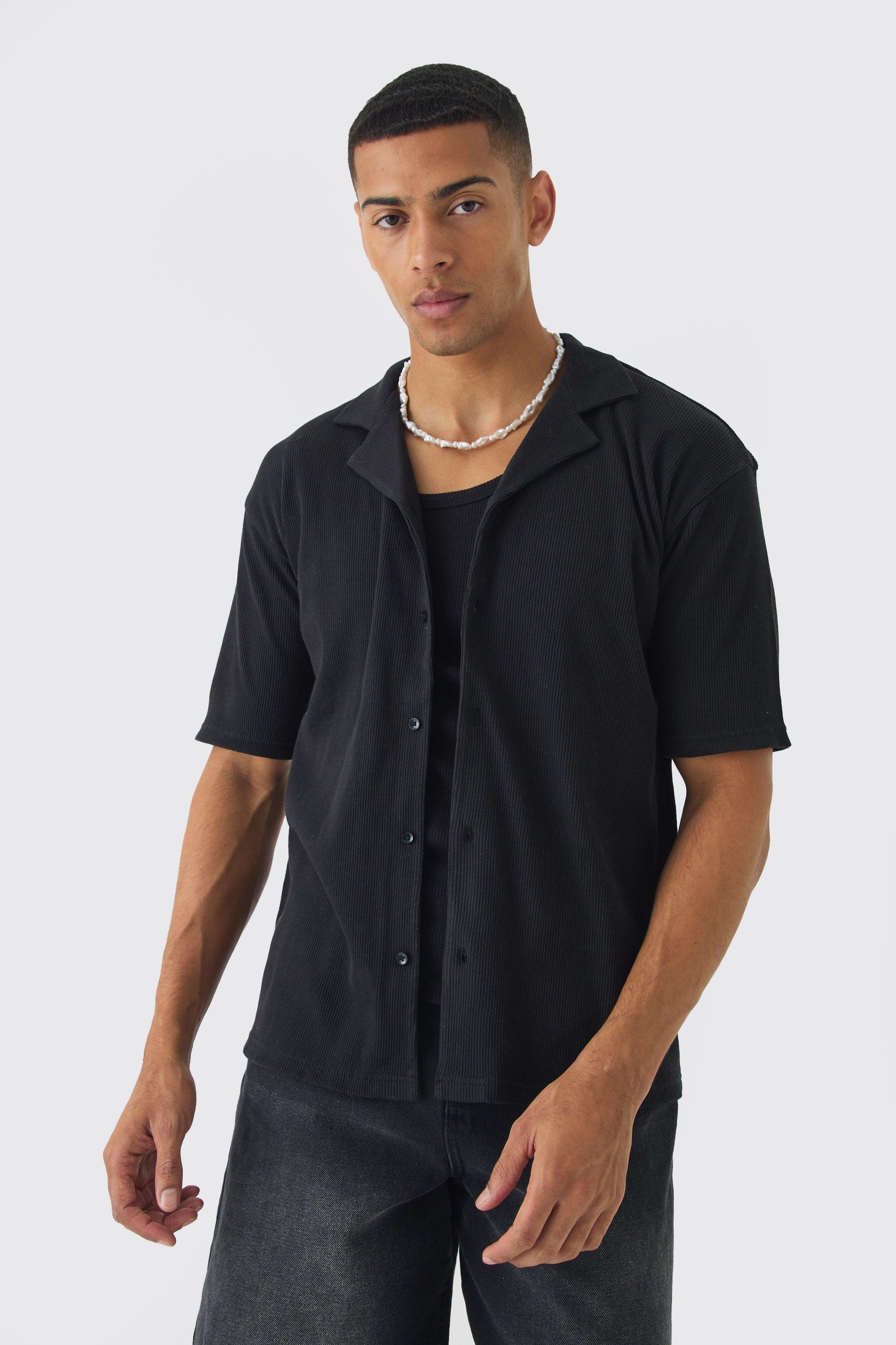 Heavyweight Oversized Revere Ribbed Jersey Shirt | boohooMAN USA Product Image