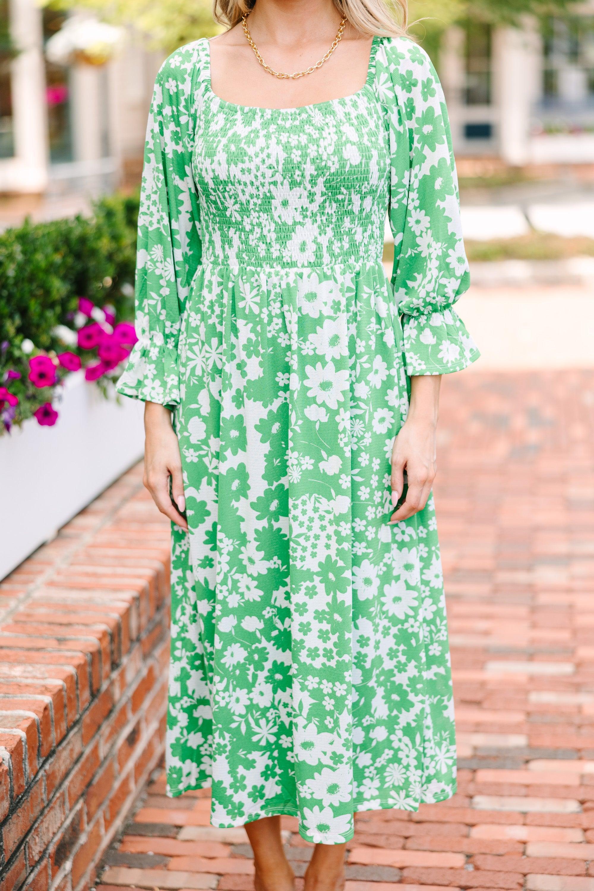 Feeling Bold Kelly Green Floral Midi Dress Female Product Image