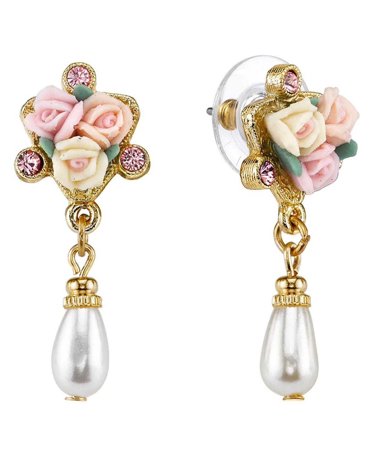 1928 Rose Cluster Simulated Pearl Drop Earrings, Womens, Multicolor Product Image