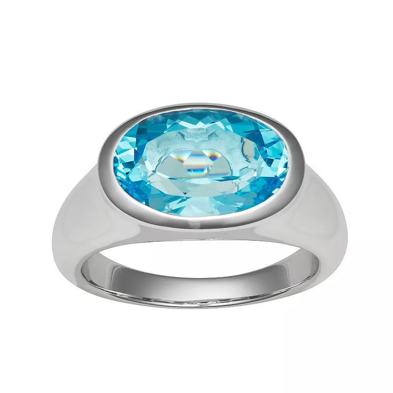 Sterling Silver Oval Blue Topaz Signet Ring, Womens Silver Tone Product Image