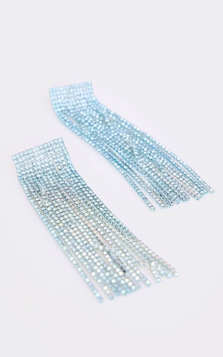 Blue Long Diamante Statement Tassel Earrings Product Image