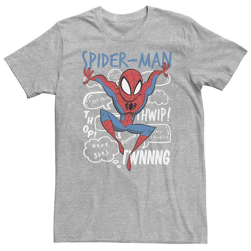 Big & Tall Marvel Spider-Man Action Pose Comic Sound Effects Tee, Mens Athletic Grey Product Image