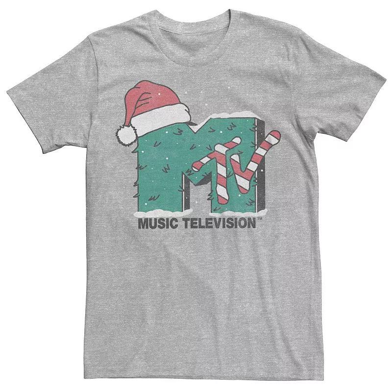 Mens MTV Christmas Tree Print Logo Graphic Tee Athletic Grey Product Image