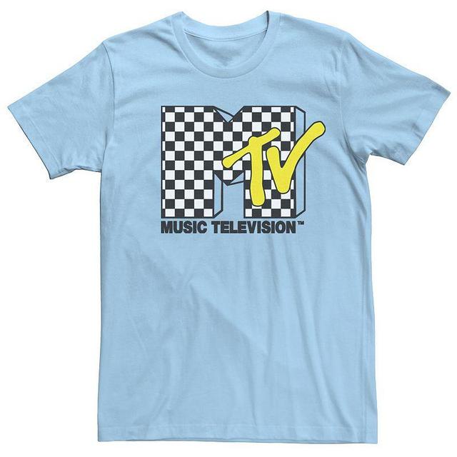 Mens MTV Black And White Checkered Logo Tee Light Blue Product Image