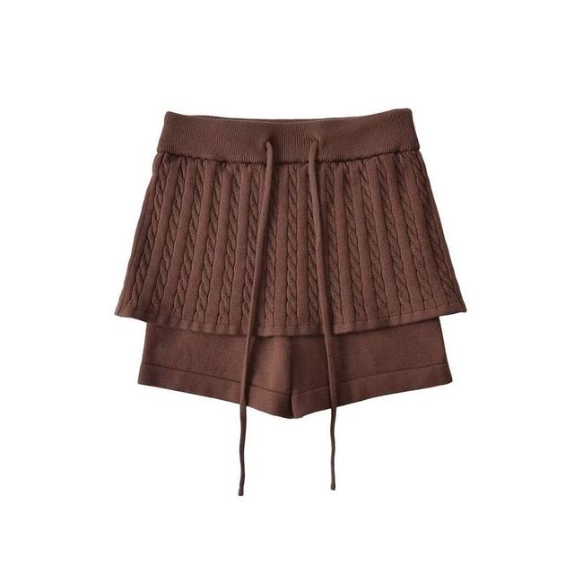 High Waist Plain Inset Cable Knit Skort Product Image