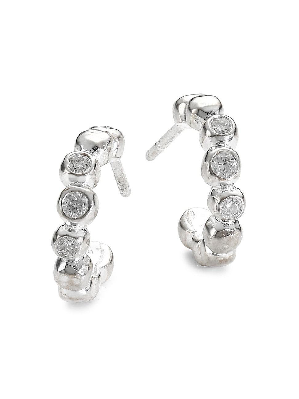 Womens Stardust Mini Sterling Silver & Diamond Hoop Earrings Product Image