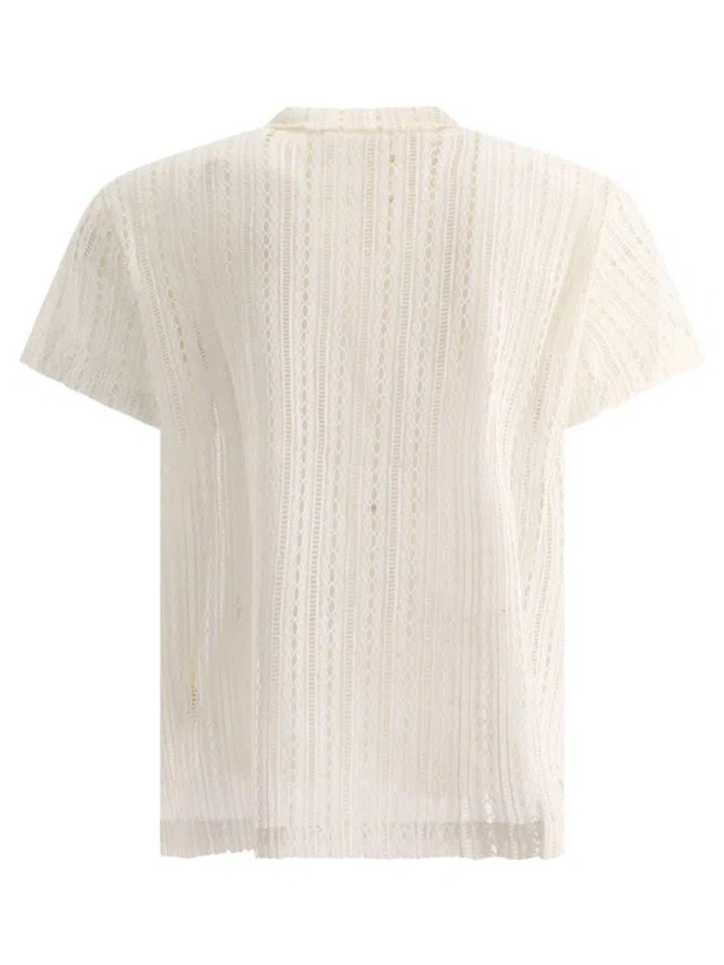 BODE Meandering Lace Short Sleeve Shirt In White Product Image