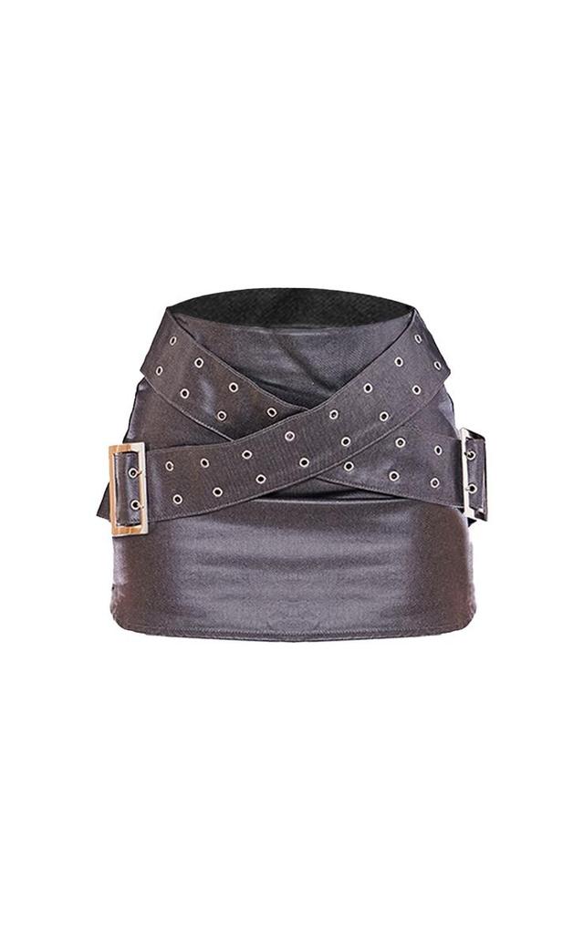  Petite Gunmetal Grey Metallic Coated Denim Buckle Detail Mini Skirt Product Image