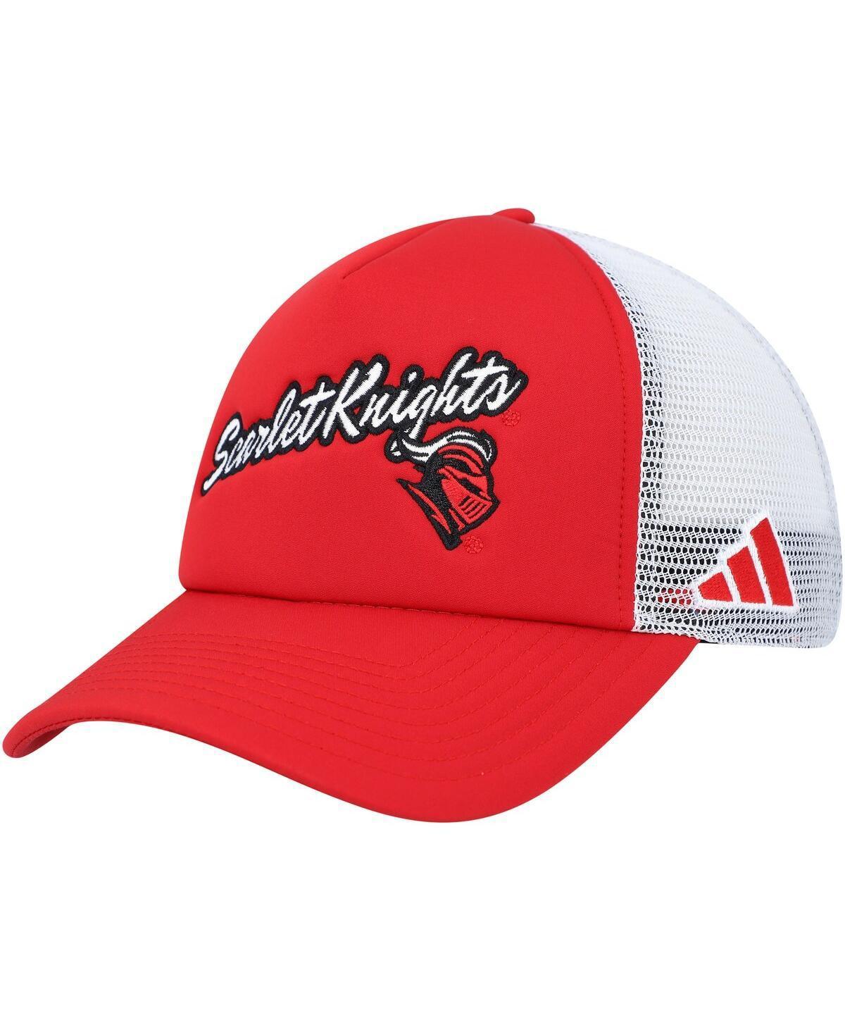 Mens adidas Scarlet Rutgers Scarlet Knights Script Trucker Snapback Hat Product Image