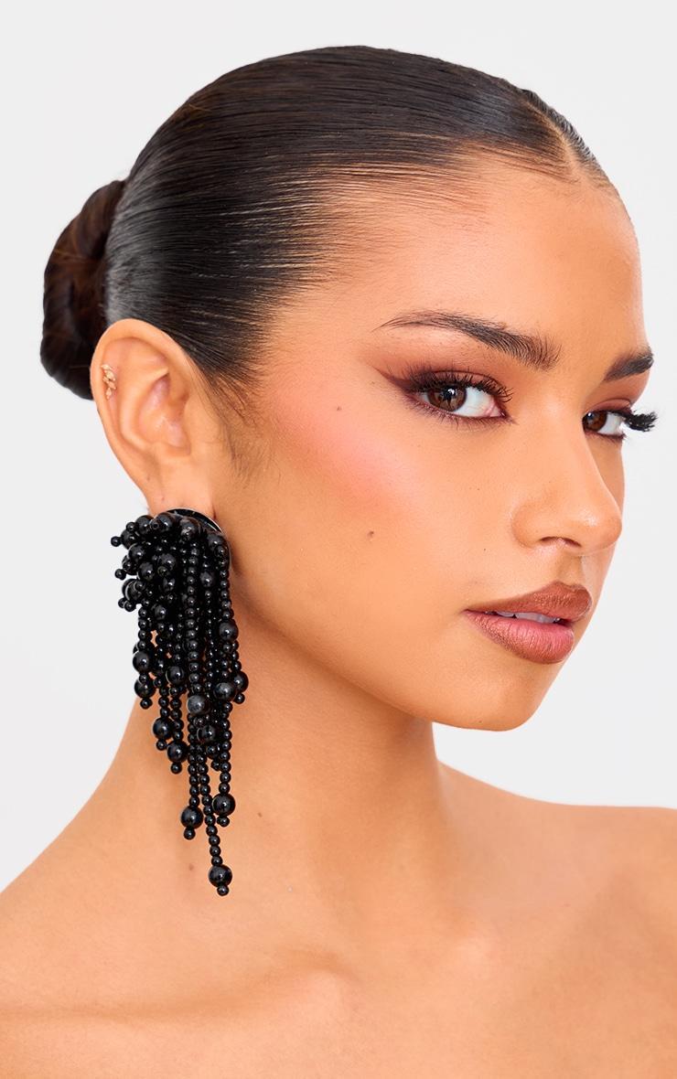 Black Cluster Beaded Drop Statement Earrings product image