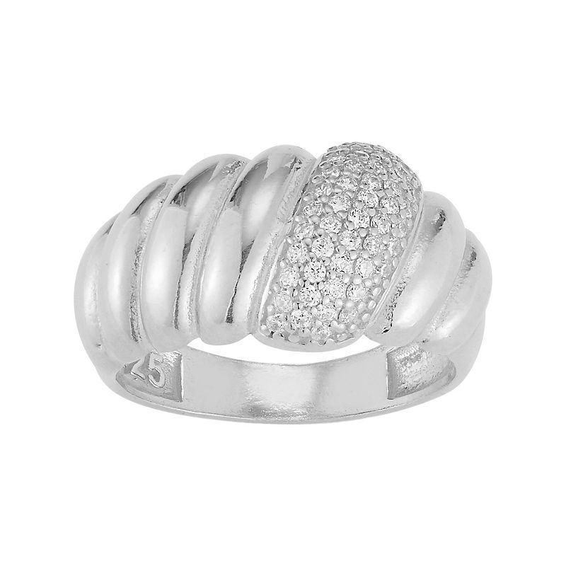 Sunkissed Sterling Sterling Silver Pave Cubic Zirconia Bold Croissant Ring, Womens Silver Tone Product Image