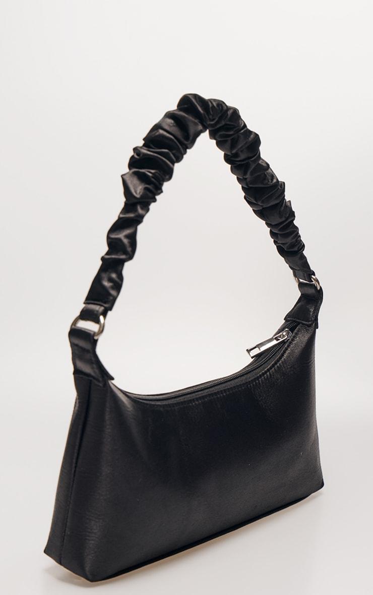 Black Satin Ruched Handle Shoulder Bag Product Image