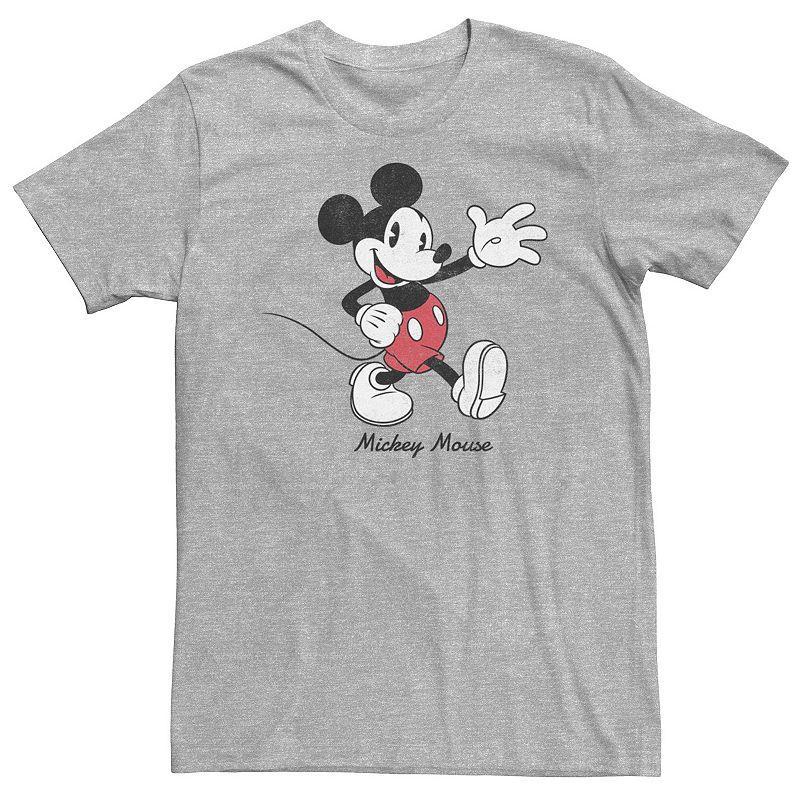 Disneys Mickey Mouse Big & Tall Cursive Text Circle Logo Tee, Mens Athletic Grey Product Image