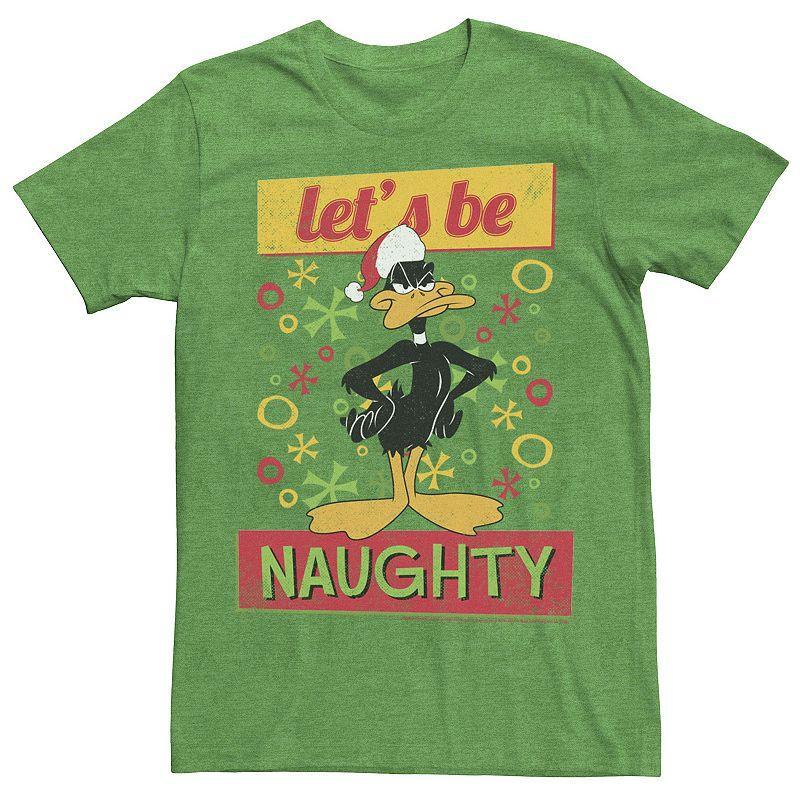 Mens Looney Tunes Christmas Daffy Duck Lets Be Naughty Portrait Tee Kelly Grey Product Image