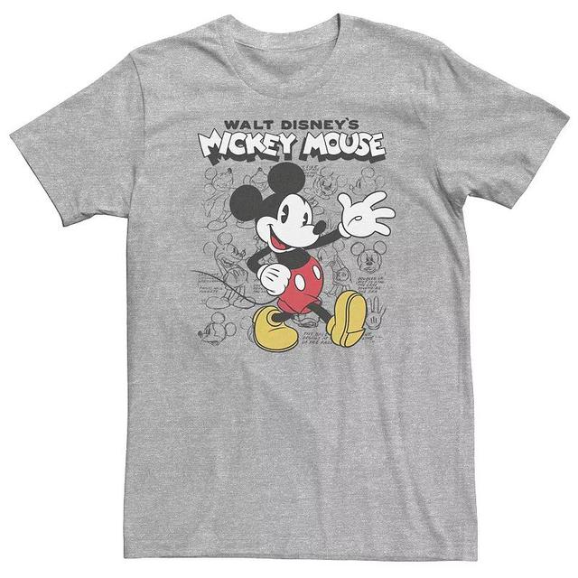 Big & Tall Disney Mickey Mouse Classic Sketch Poster Tee, Mens Athletic Grey Product Image