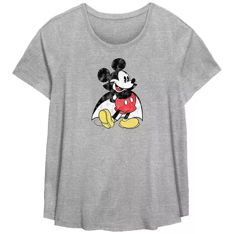 Disneys Mickey Mouse Vampire Plus Size Flowy Graphic Tee, Womens Grey Gray Product Image