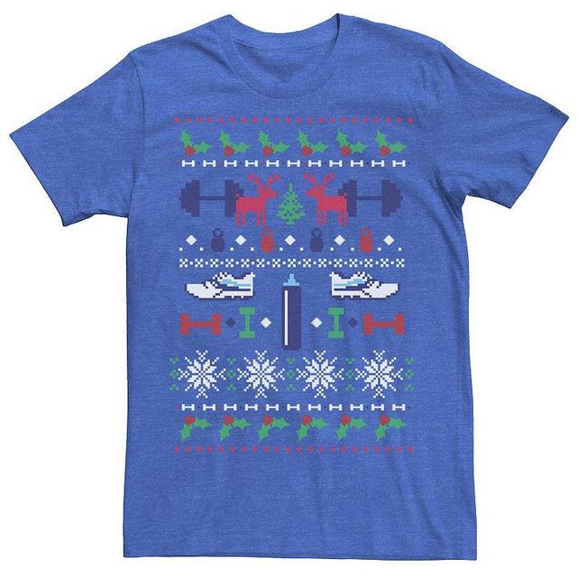 Mens Ugly Sweater Holiday Workout Weights Tee Royal Grey Product Image