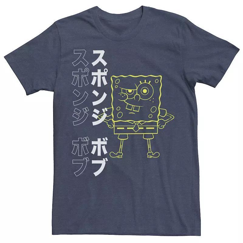 Mens SpongeBob SquarePants Japanese Text Graphic Tee Navy Grey Product Image