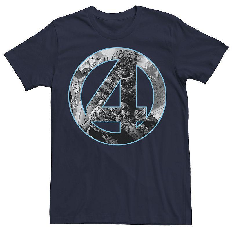 Mens Marvel Fantastic Four Comic Fill Center Chest Logo Tee Blue Product Image