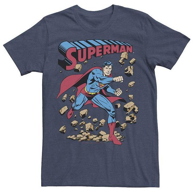 Mens DC Comics Superman Smash Rocks Vintage Poster Tee Navy Grey Product Image