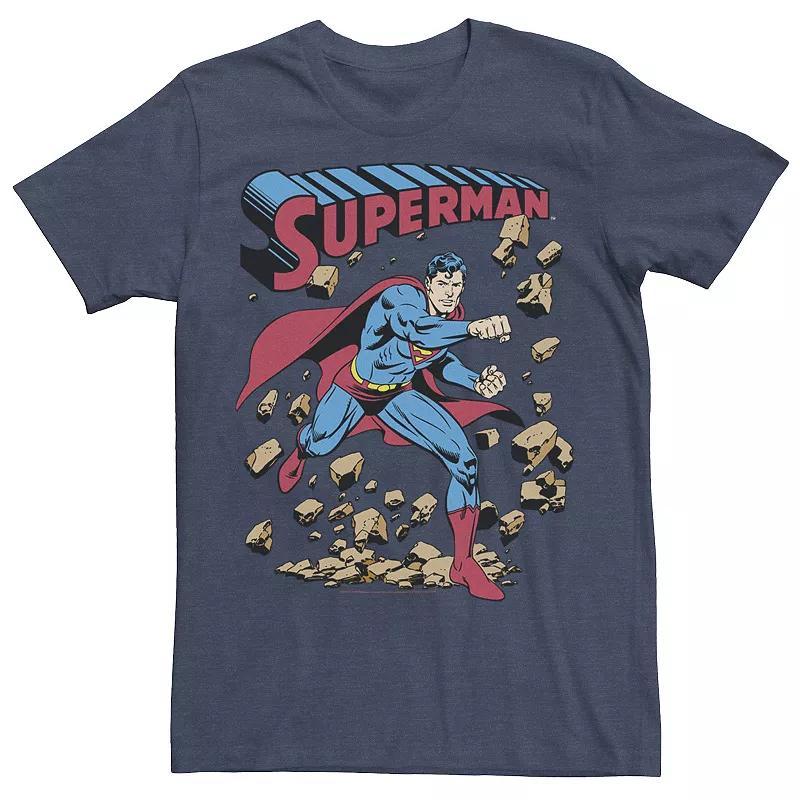 Mens DC Comics Superman Smash Rocks Vintage Poster Tee Blue Product Image