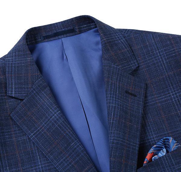 Regular Fit Wool & Linen Blue Plaid Blazer Product Image