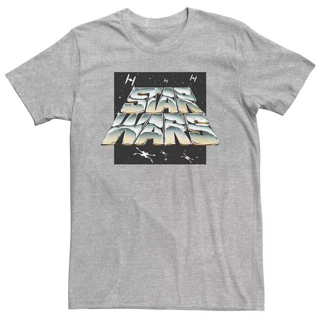 Mens Star Wars Tilted Retro Chrome Logo Tee Athletic Grey Product Image