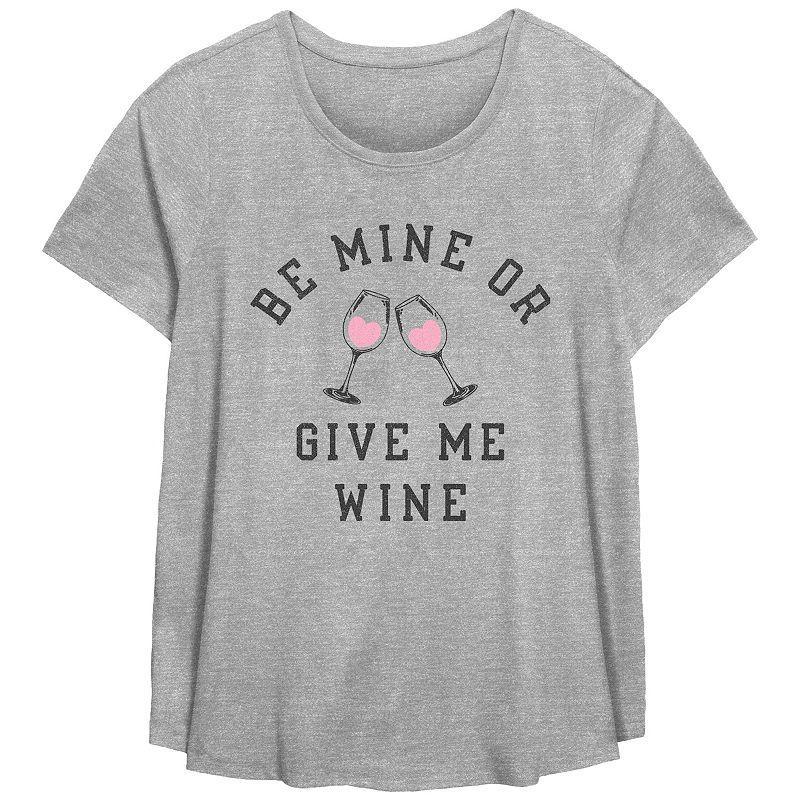 Plus Size Be Mine Or Give Me Wine Graphic Tee, Womens Grey Gray Product Image