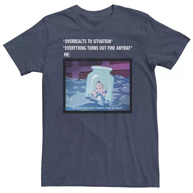 Big & Tall Disney Alice In Wonderland Overreacts To Situation Meme Tee, Mens Navy Grey Product Image