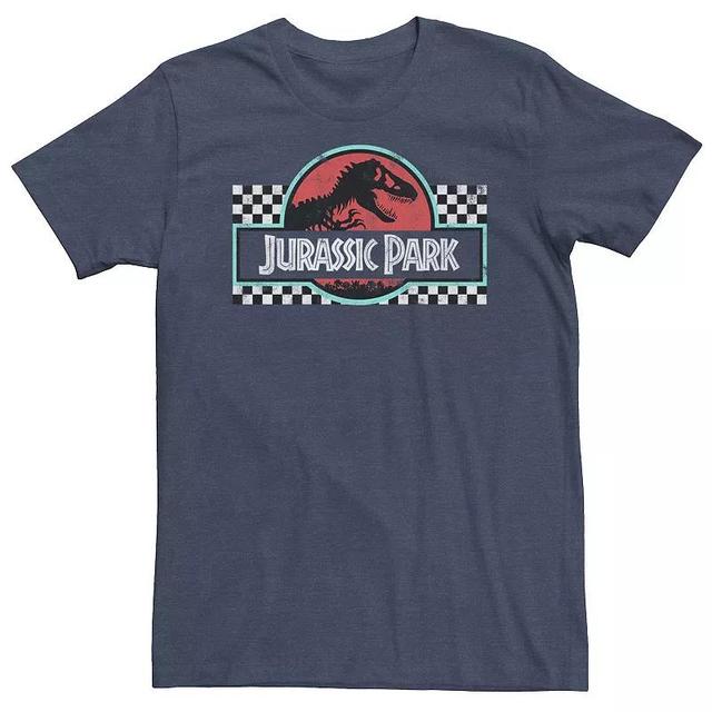 Big & Tall Jurassic Park Retro Colors Checkered Logo Tee, Mens Navy Grey Product Image