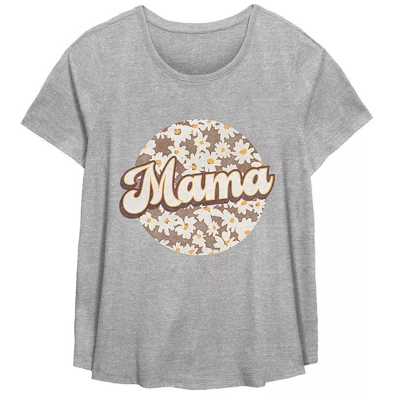 Plus Size Mama Flower Print Scoop Hem Flow Graphic Tee, Womens Grey Gray Product Image