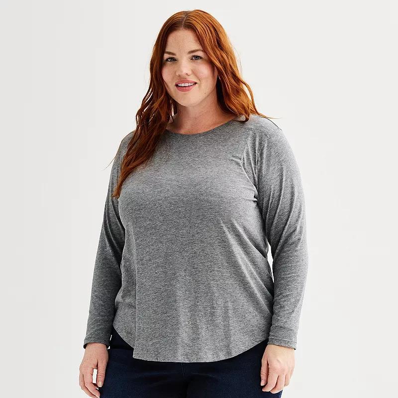 Plus Size Sonoma Goods For Life Everyday Long Sleeve Crewneck T-Shirt, Womens Grey Product Image