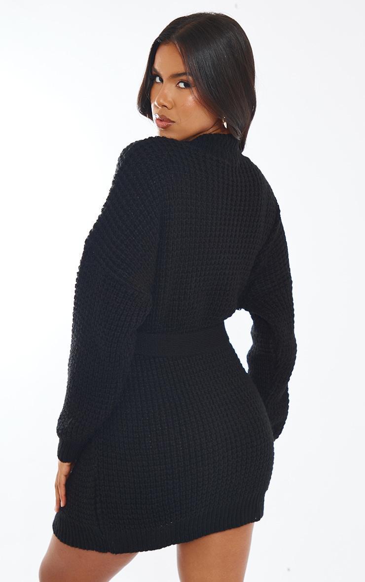 Black Waffle Knitted Sweater Dress Product Image