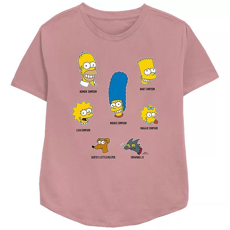 Womens The Simpsons Family Members Relaxed Fit Graphic Tee, Girls Pink Product Image