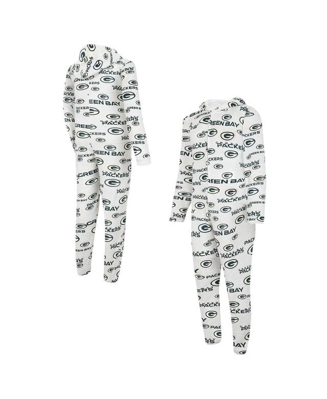 Mens Concepts Sport White Green Bay Packers Allover Print Docket Union Full-Zip Hooded Pajama Suit Product Image