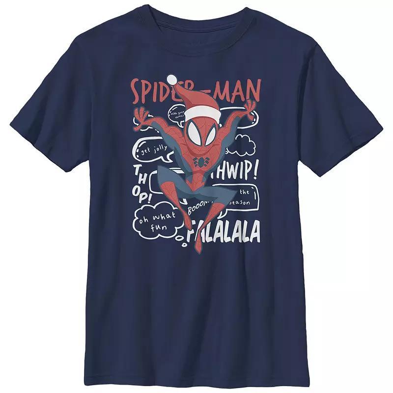 Boys 8-20 Husky Marvel Spider-Man Wearing Santa Hat Crewneck Graphic Tee, Boys Blue Product Image