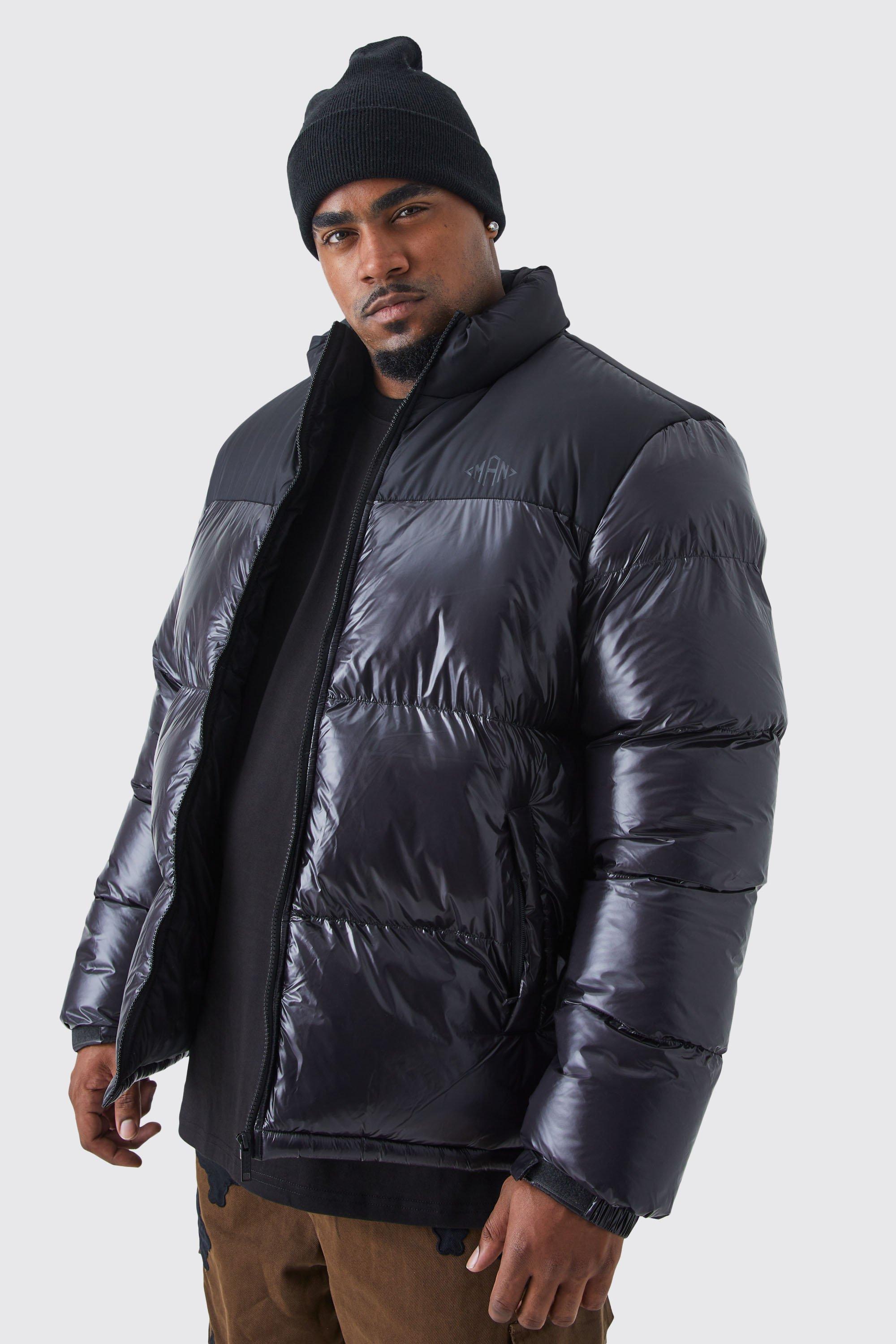 Plus Man High Shine Colour Block Puffer | boohooMAN USA Product Image